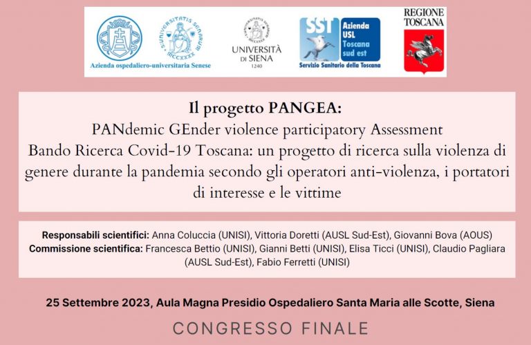 PANGEA: all’Aou Senese il congresso finale sul progetto di ricerca della violenza di genere durante la pandemia