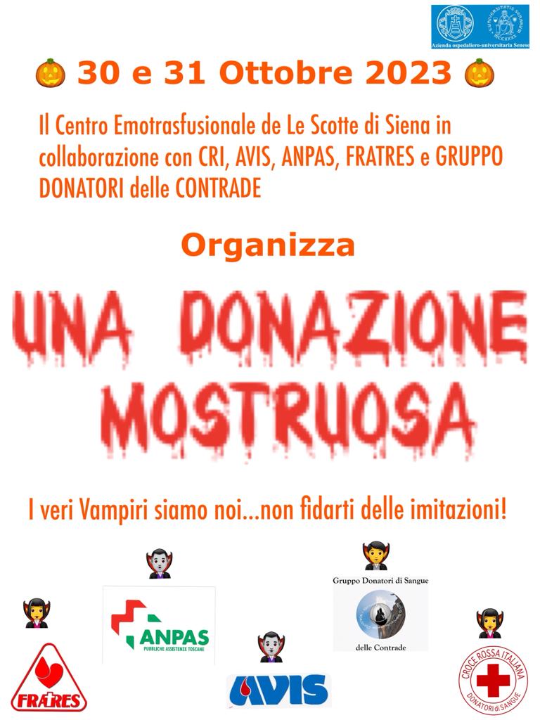 “Una donazione mostruosa”: Halloween solidale al Centro Emotrasfusionale