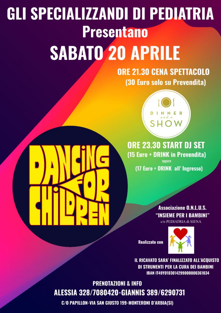 Dancing for children: sabato 20 aprile serata di beneficenza per la Pediatria