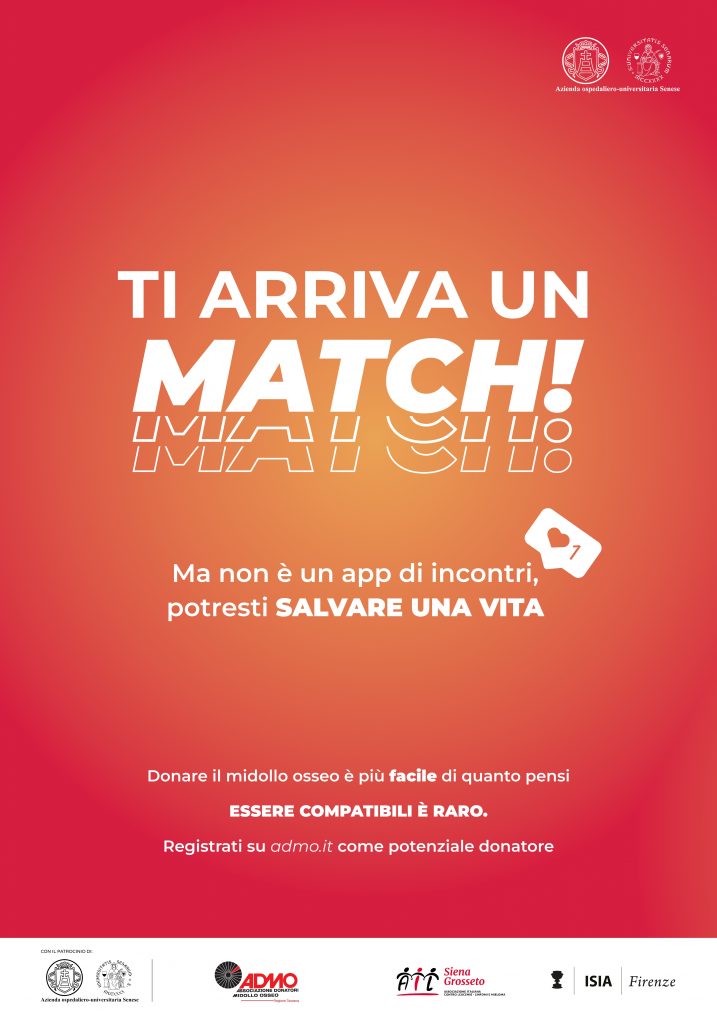 Match it now: l’Aou Senese aderisce alla campagna per la donazione di midollo osseo con distribuzione di materiale informativo e aperture straordinarie del Centro Emotrasfusionale